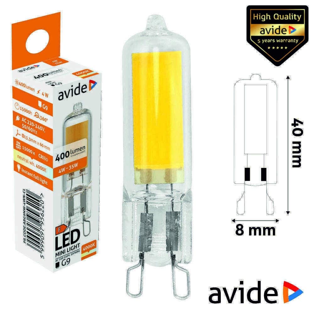 ABG9NW-4WN-CL Lâmpada LED G9 4W 230V cob 4000K 400lm AVIDE