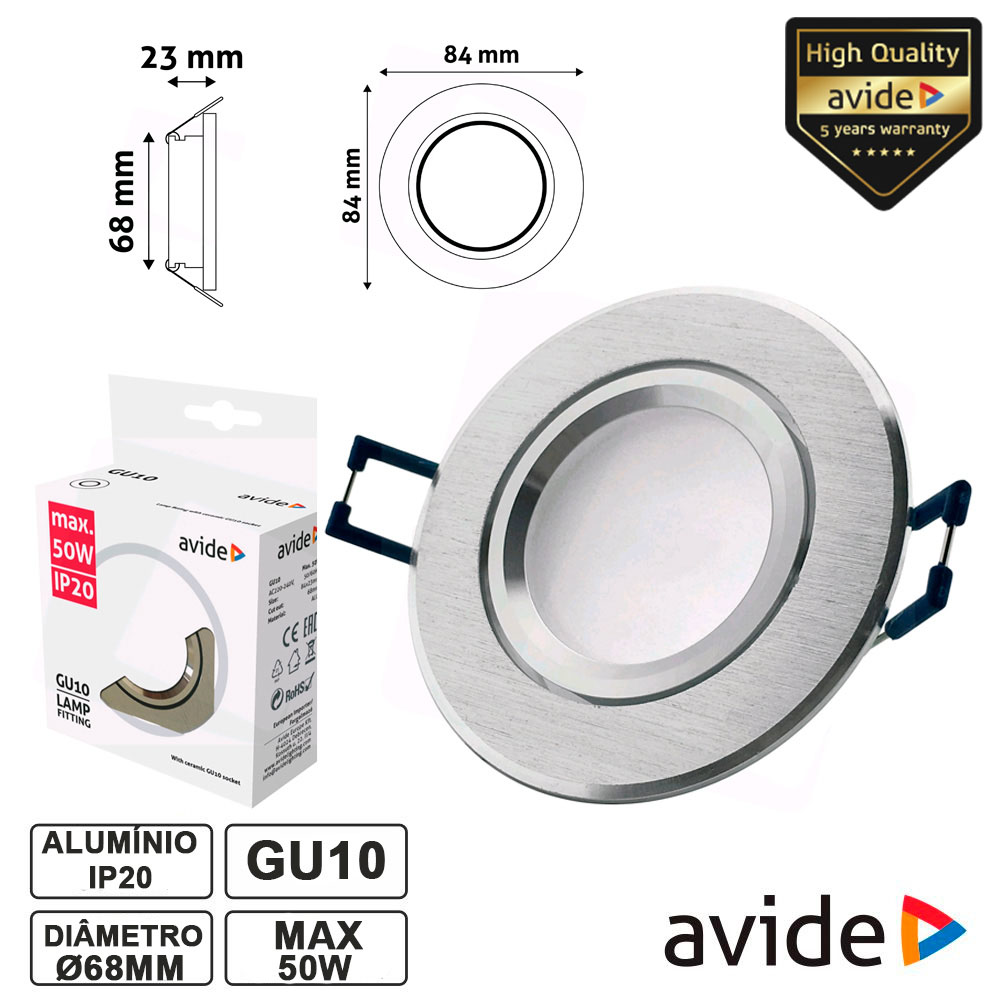 ARO REDONDO FIXO ALUMÍNIO P/ MR16-GU10 AVIDE