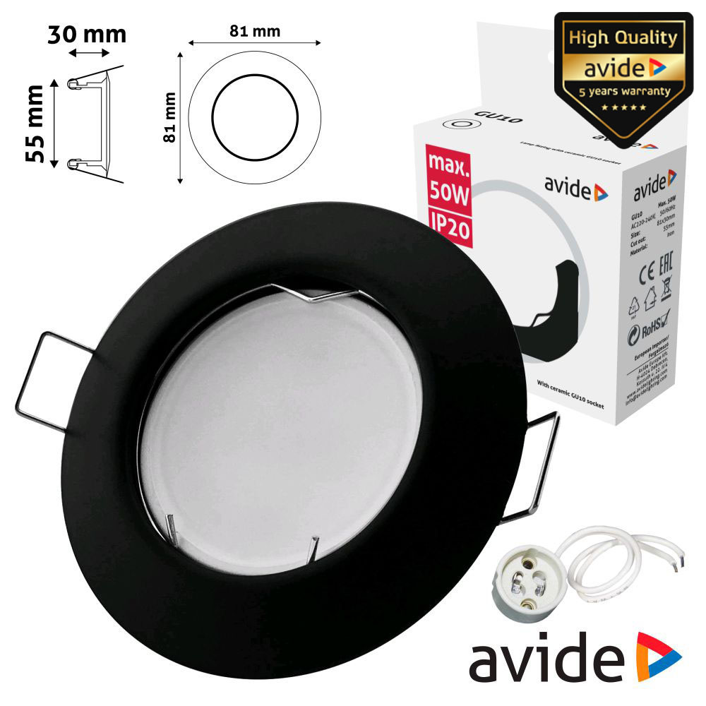 ARO REDONDO FIXO CÓNICO PRETO P/ MR16-GU10 AVIDE