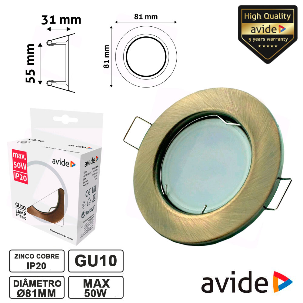 ARO REDONDO FIXO COBRE P/ MR16-GU10 AVIDE