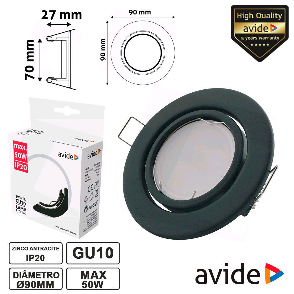 ARO REDONDO AJUSTÁVEL ANTRACITE P/ MR16-GU10 AVIDE