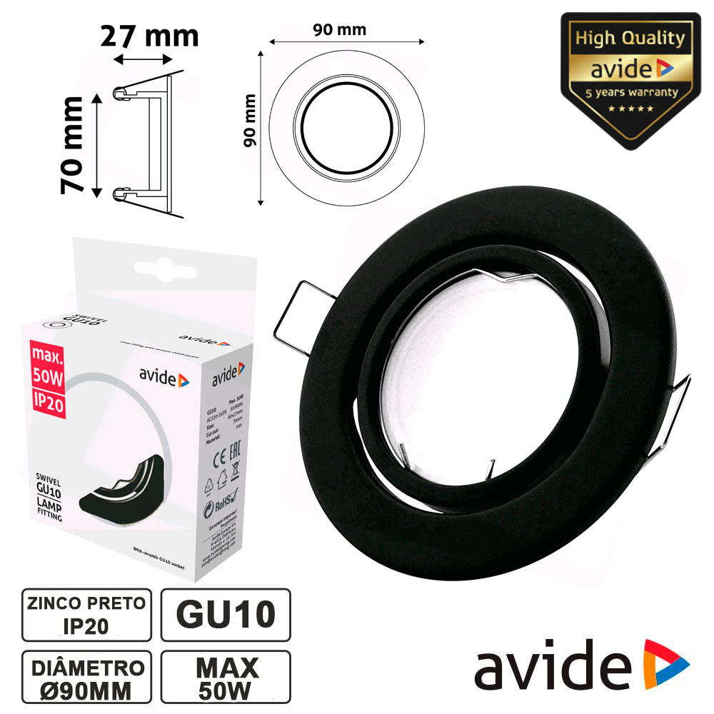 ARO REDONDO AJUSTÁVEL PRETO P/ MR16-GU10 AVIDE