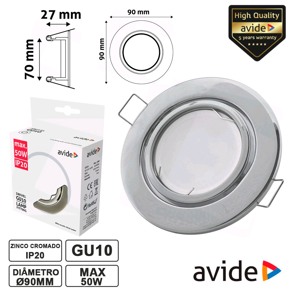 ARO REDONDO AJUSTÁVEL CROMADO P/ MR16-GU10 AVIDE