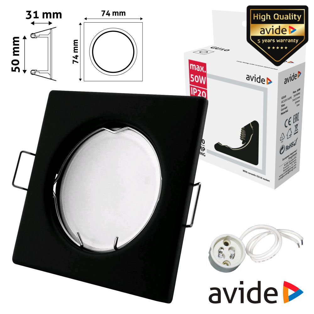 ARO QUADRADO FIXO PRETO P/ MR16-GU10 AVIDE