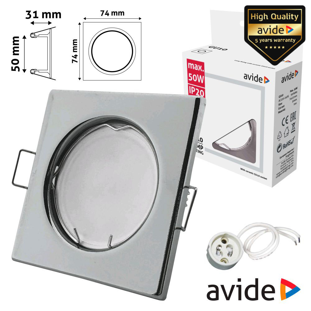 ARO QUADRADO FIXO CROMADO P/ MR16-GU10 AVIDE