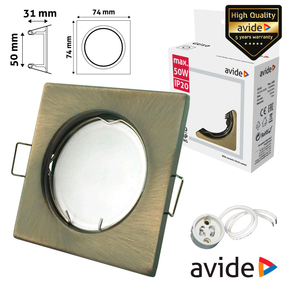 ARO QUADRADO FIXO COBRE P/ MR16-GU10 AVIDE