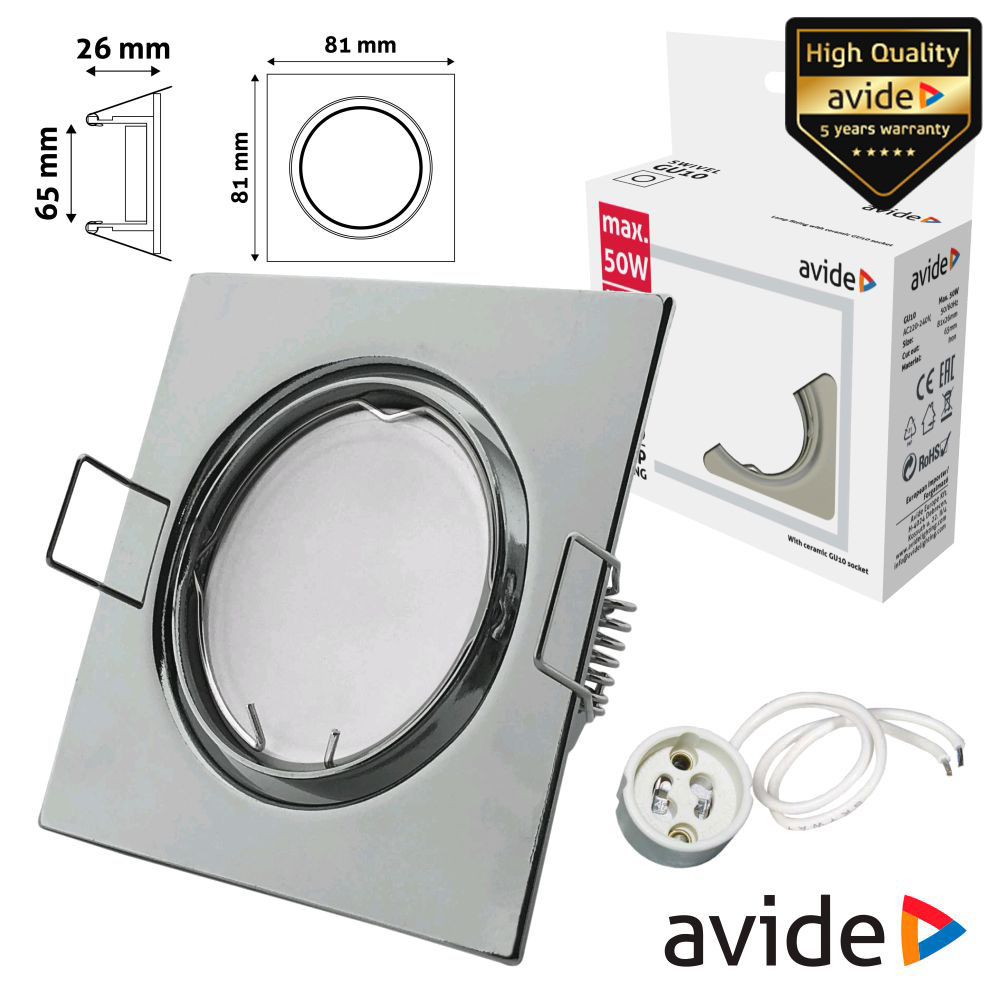 ARO QUADRADO AJUSTÁVEL CROMADO P/ MR16-GU10 AVIDE