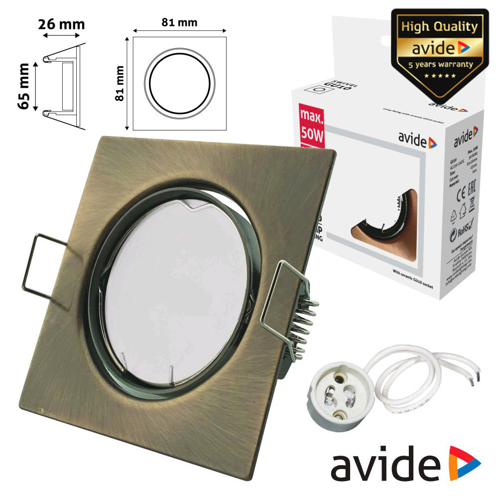 ARO QUADRADO AJUSTÁVEL COBRE P/ MR16-GU10 AVIDE