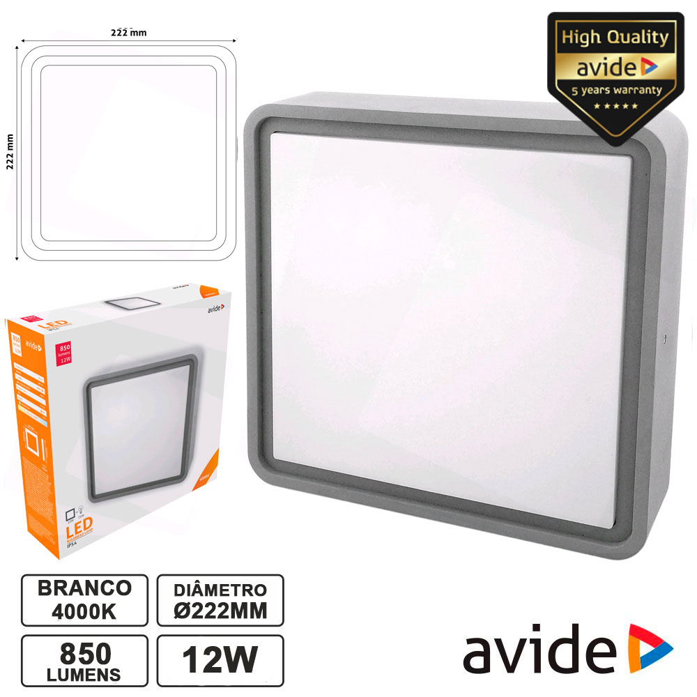 PAINEL LEDS QUADRADO 12W 222MM 4000K 850LM IP54 AVIDE