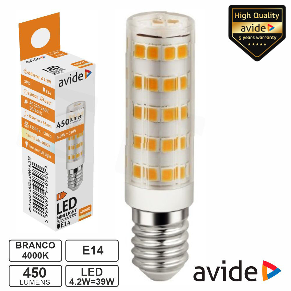 Lâmpada LED E14 JD 4.2W 230V 4000K 450lm AVIDE