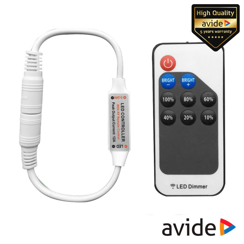 Controlador P/ Fita LEDS Monocor 12/24V 12A C/ Comando AVIDE