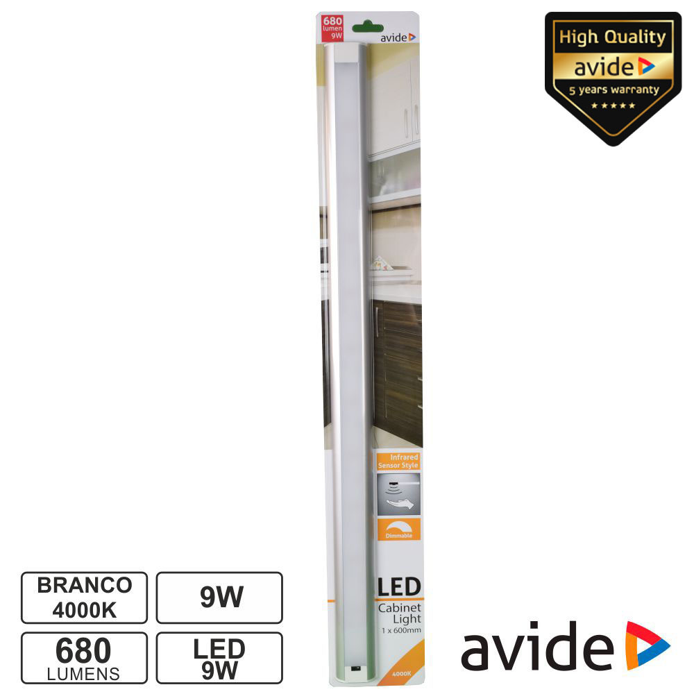 Armadura LED C/ Sensor 9W 2x0.60mm 4000K 680lm AVIDE