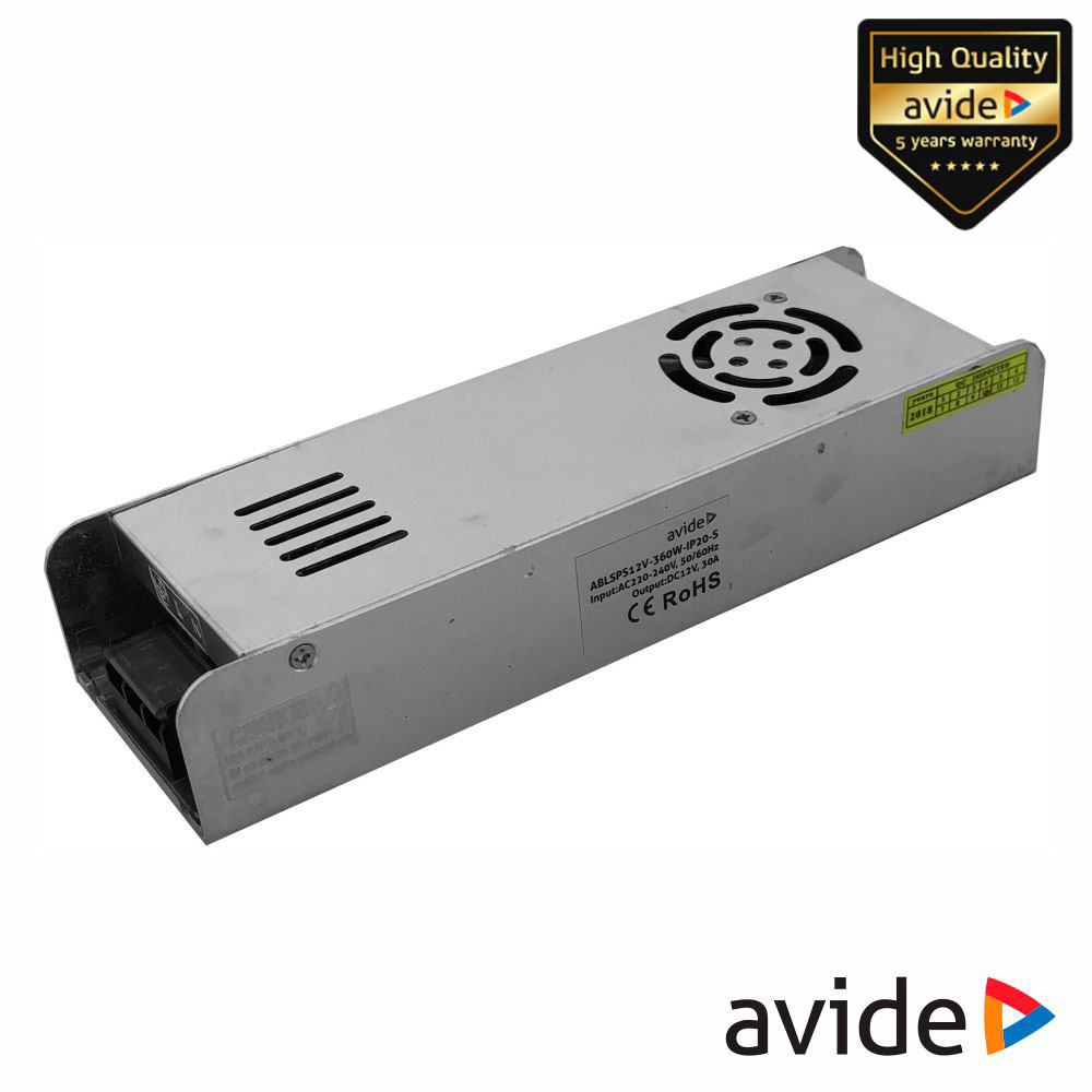 Fonte de Alimentação Industrial Slim 12V 360W 30A IP20 AVIDE