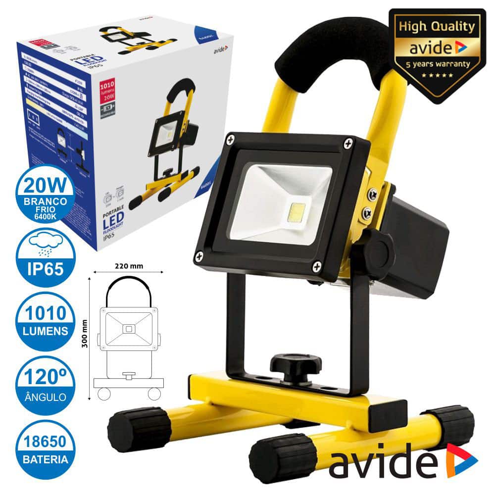ABRFLCW-20W Foco led portatil recarregavel 20W 6400K 1010LM IP65