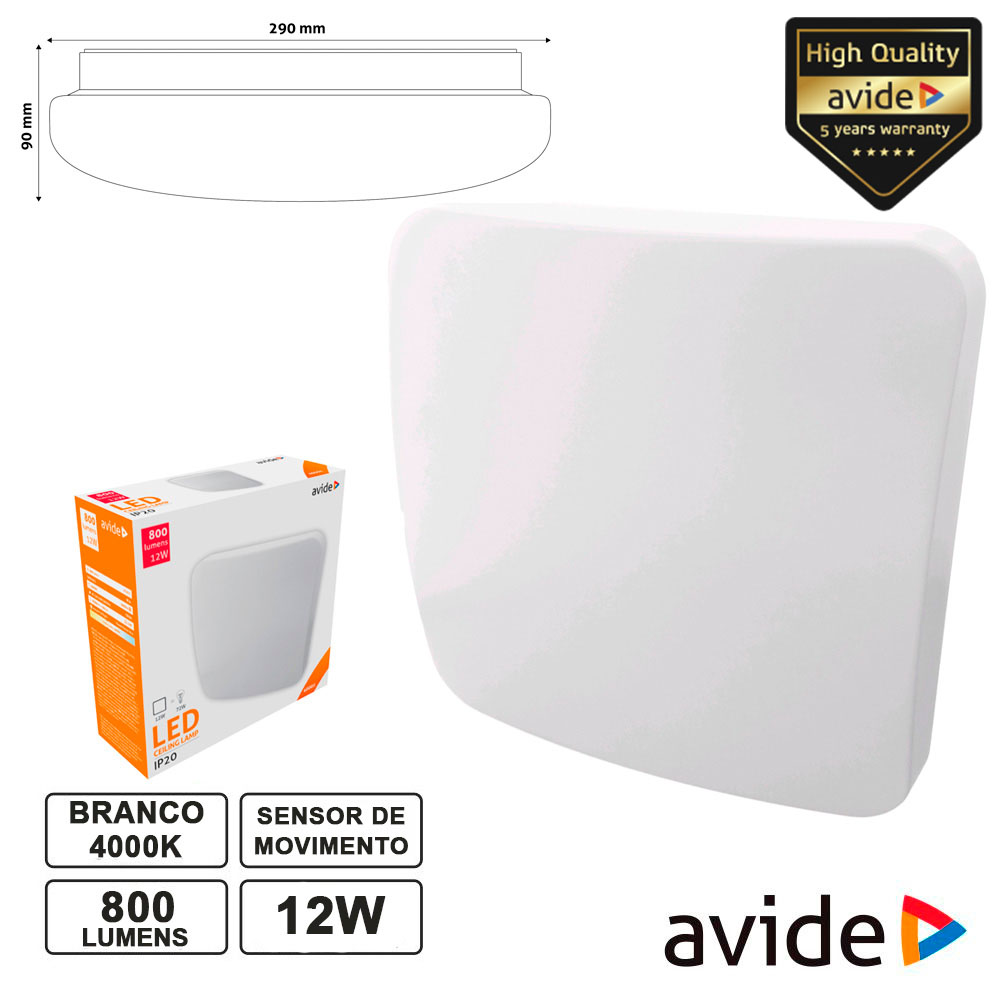 PAINEL LED QUADRADO APLIQUE 12W 90MM 4000K 800LM AVIDE