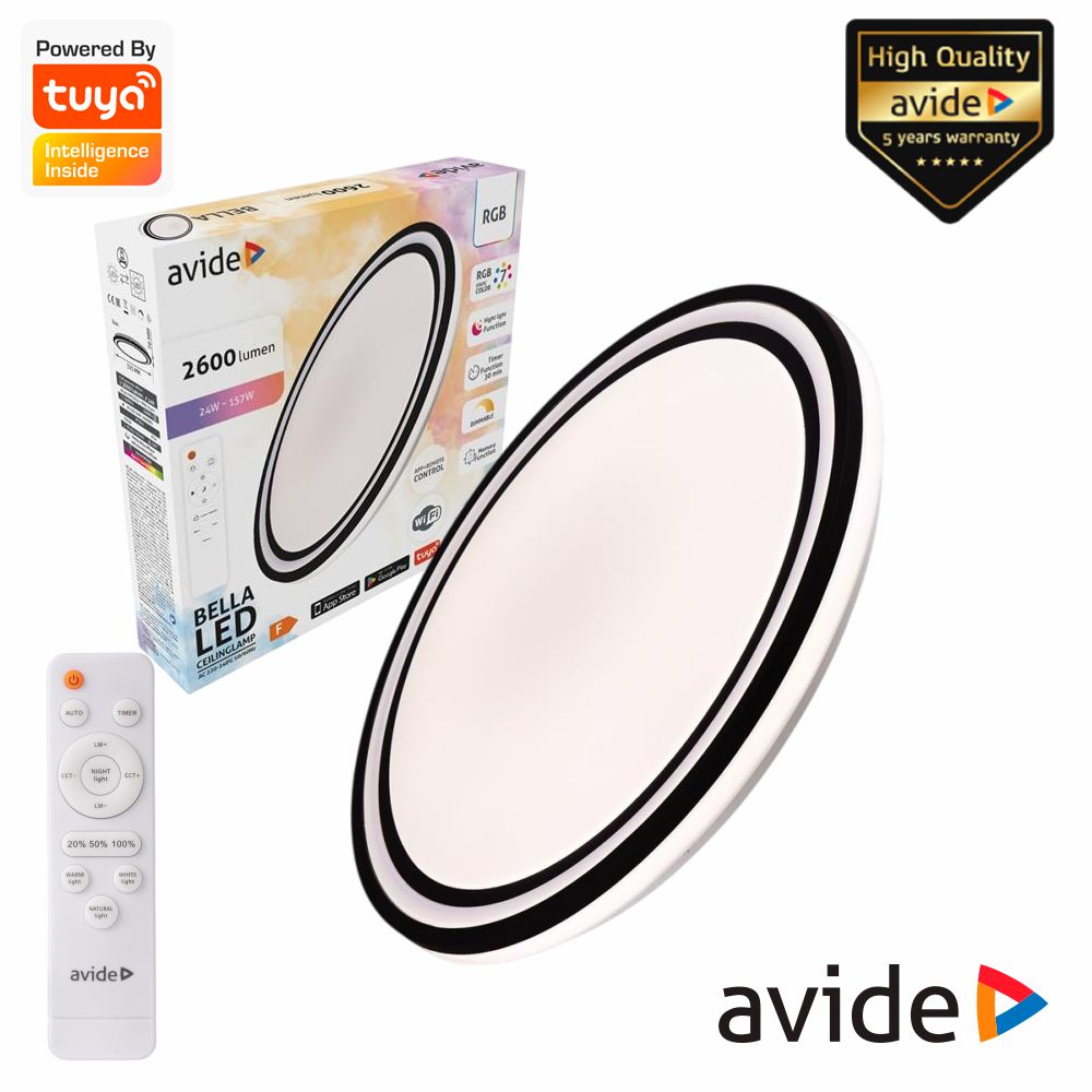 Aplique LED Redondo 24W 2600lm RGBW Tuya Bella AVIDE