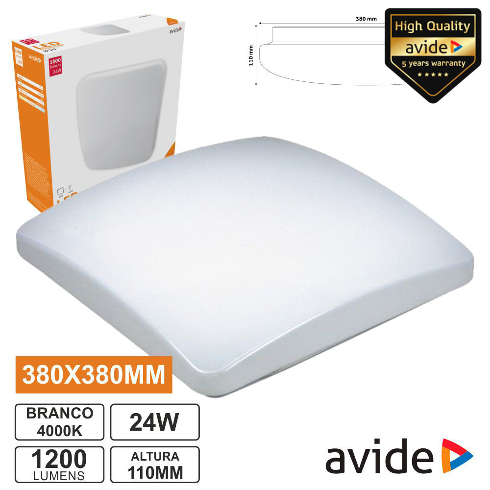 PAINEL LED QUADRADO APLIQUE 24W 380MM 4000K 1600LM AVIDE