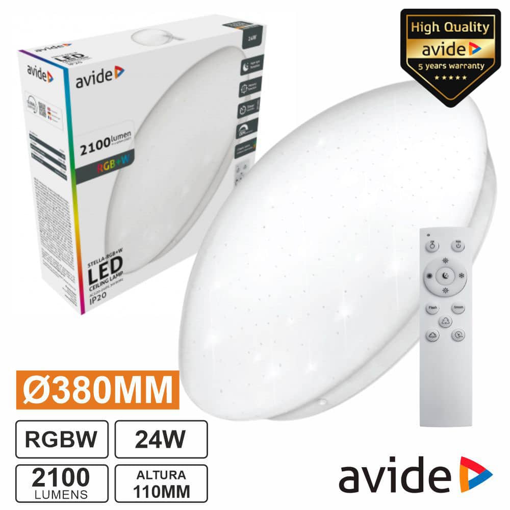 Aplique LED Redondo 24W 380mm RGBW 2100lm Stella AVIDE