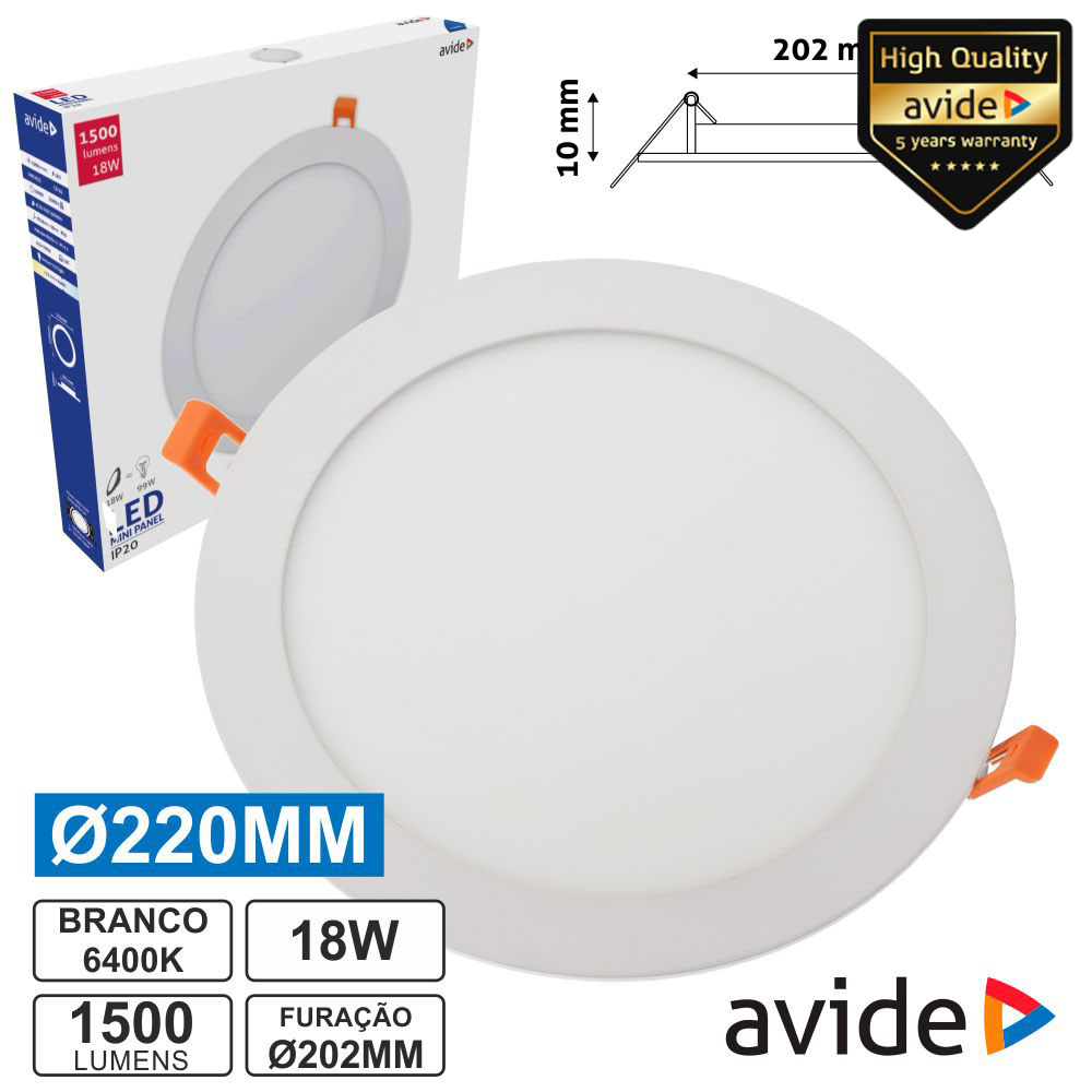 PAINEL LEDS REDONDO 18W 220MM 6400K 1500LM AVIDE