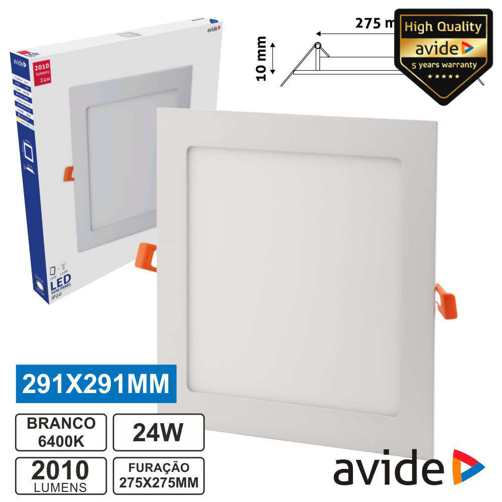 PAINEL LEDS QUADRADO 24W 291MM 6400K 2010LM AVIDE
