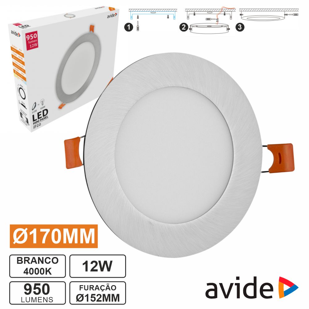 Painel LEDS Redondo 12W 170mm 4000K 950lm AVIDE