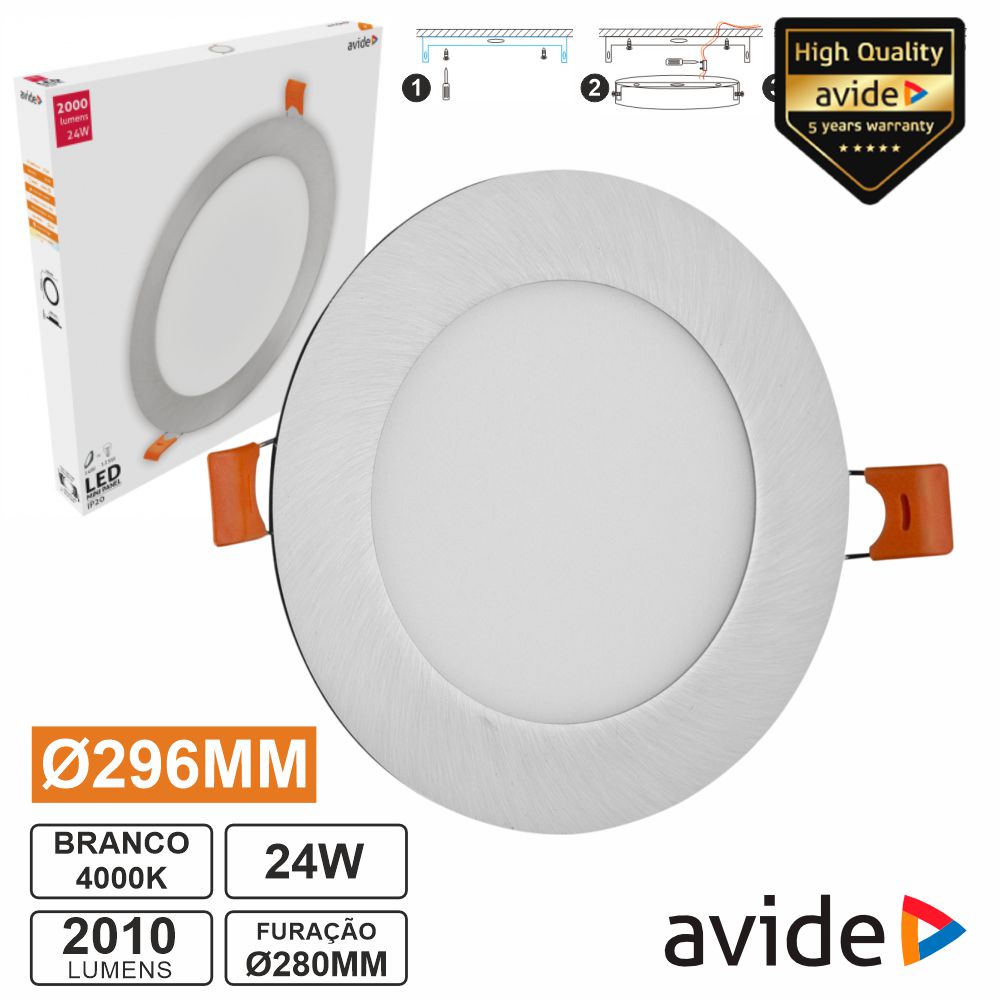 Painel LEDS Redondo 24W 296mm 4000K 2000lm AVIDE