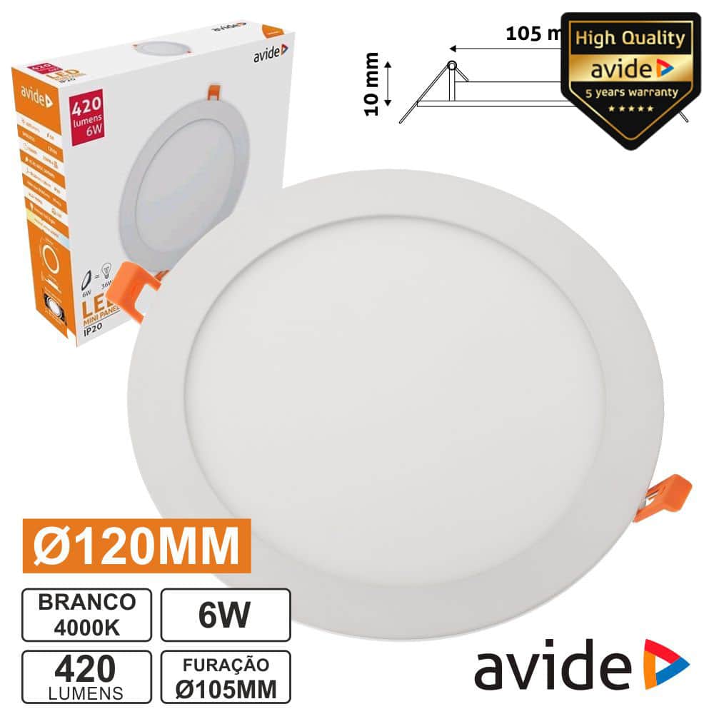 ACRPNW-R-6W-ALU Painel LEDS Redondo 6W 120mm 4000k 420lm AVIDE