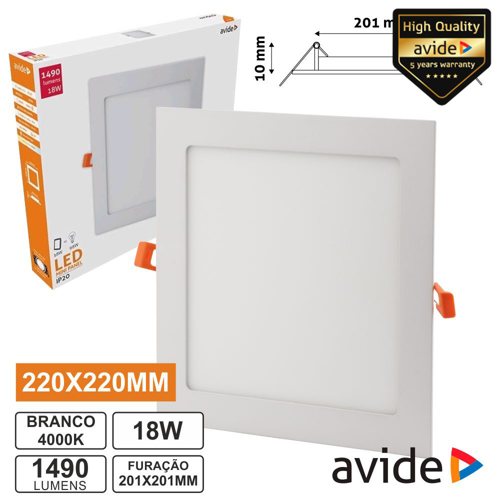 PAINEL LEDS QUADRADO 18W 220MM 4000K 1490LM AVIDE