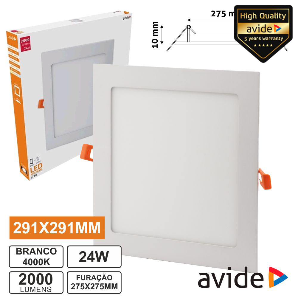 PAINEL LEDS QUADRADO 24W 291MM 4000K 2000LM AVIDE