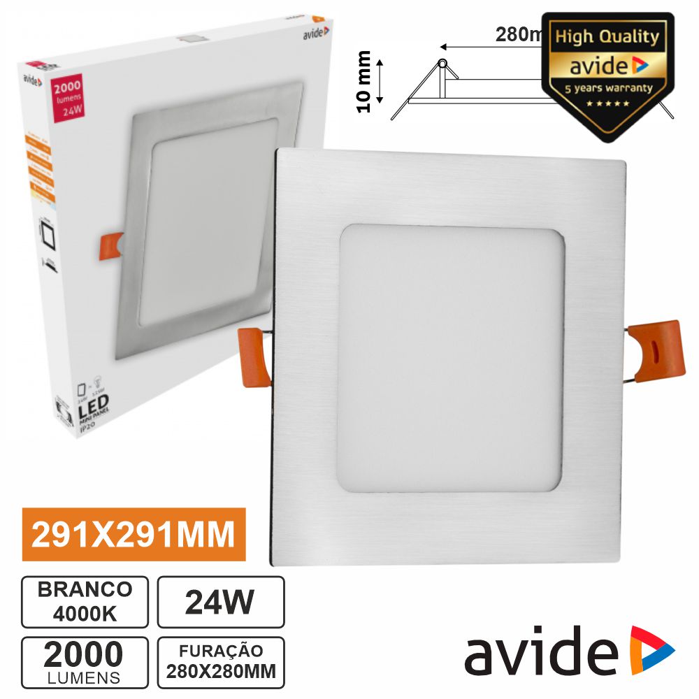 Painel LEDS Quadrado 24W 291mm 4000K 2000lm AVIDE