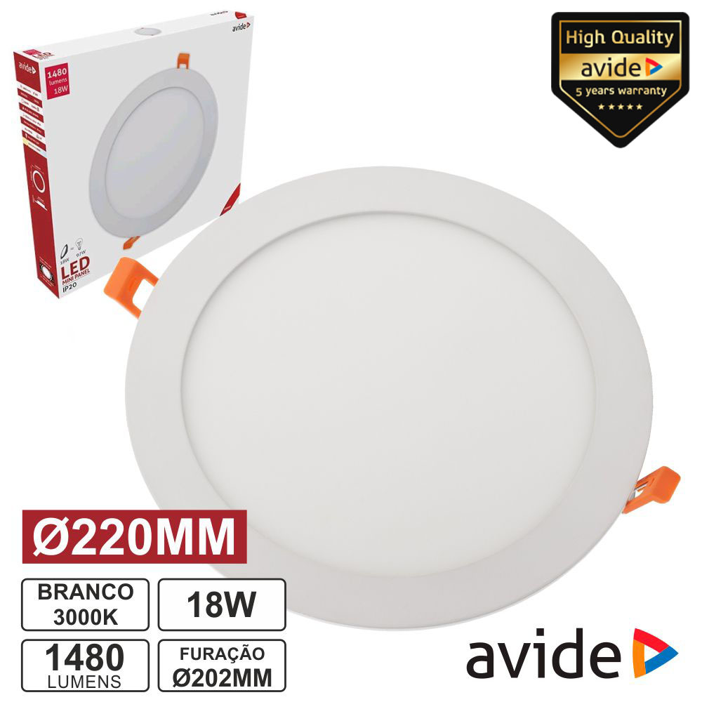 PAINEL LEDS REDONDO 18W 220MM 3000K 1480LM AVIDE