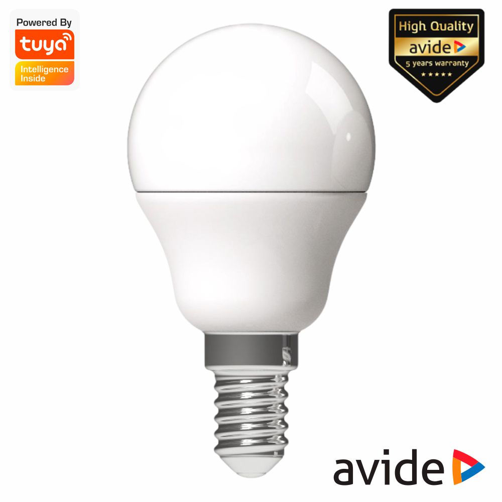 Lâmpada E14 Dimável 4.9W LED MiniGlobo RGBW WIFI TUYA AVIDE