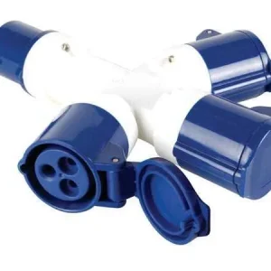 ECEES1 Divisor de 3 vias, 16 A/230 V, 3500 W, CEE a 3 x CEE, para uso interno e externo, azul