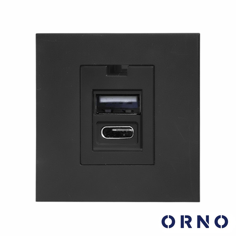 Módulo 1x USB-A e 1x USB-C P/ Encastrar Móveis Preto ORNO