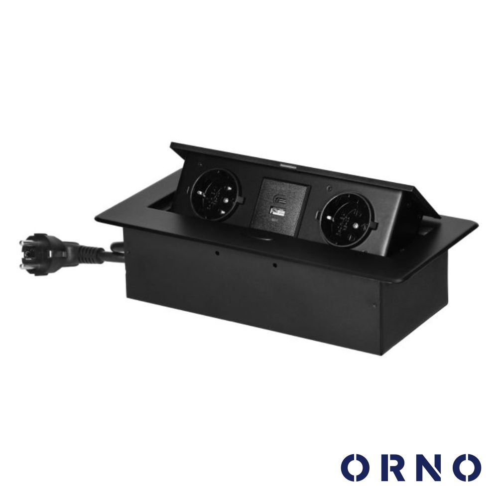 Tomada Elétrica Encastrar 2x Schuko 2x USB Preto ORNO