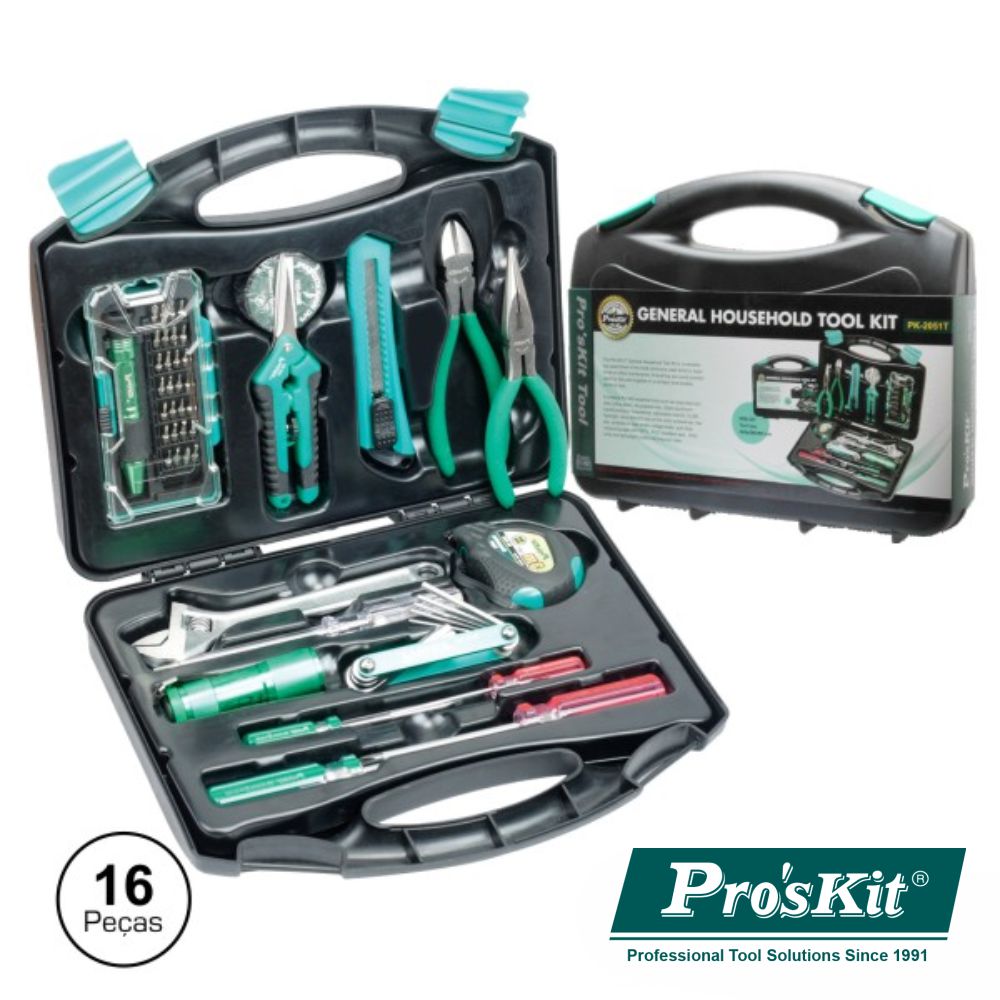 MALA FERRAMENTAS PROFISSIONAL 16 PEÇAS PROSKIT