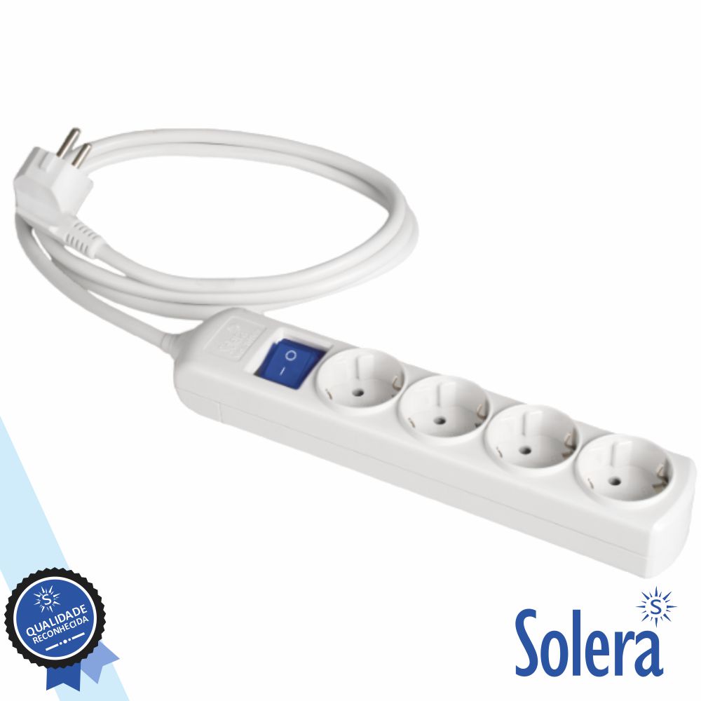 Extensão Elétrica 4x Schuko C/ Interruptor 2m Branco SOLERA