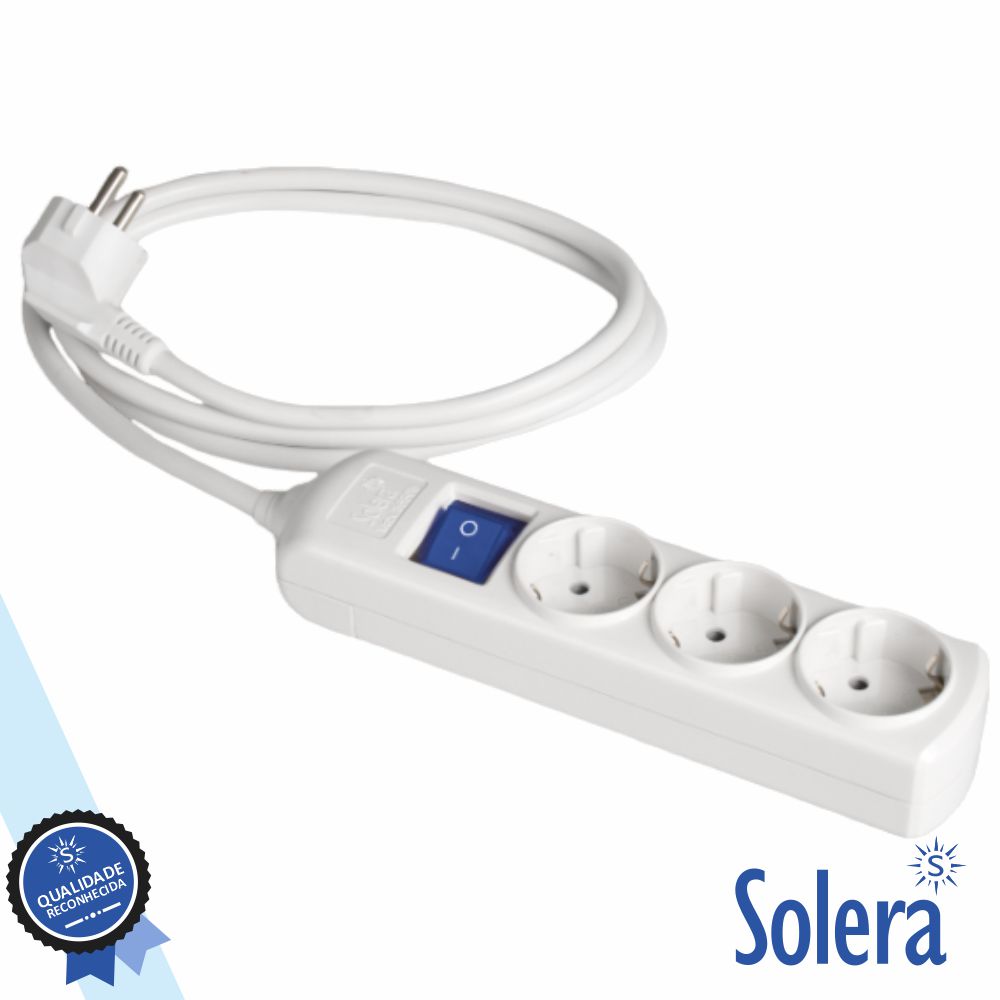 Extensão Elétrica 3x Schuko C/ Interruptor 3M Branco SOLERA