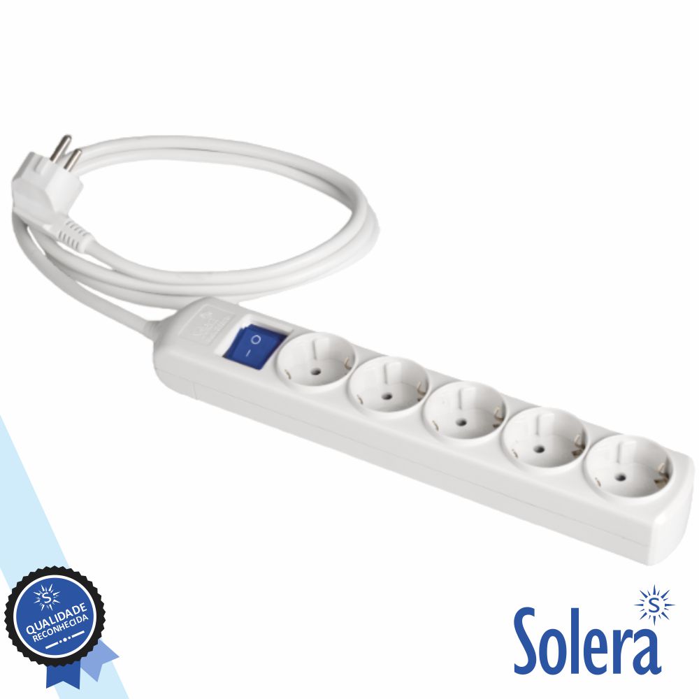 Extensão Elétrica 5x Schuko C/ Interruptor 5M Branco SOLERA
