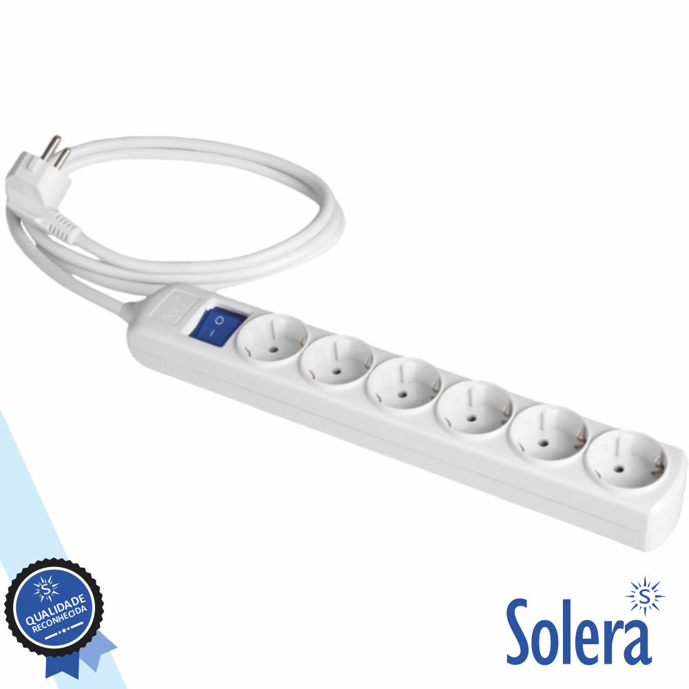 Extensão Elétrica 6x Schuko C/ Interruptor 5M Branco SOLERA
