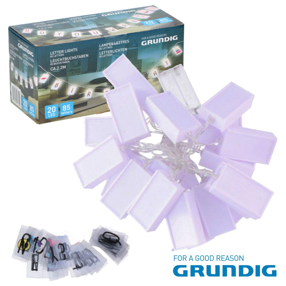 CAIXA DE LUZ 20 LEDS 85 LETRAS 230CM GRUNDIG