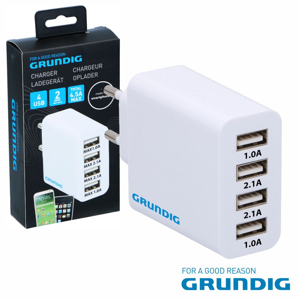 18796 Alimentador comutado 4 USB 22,5W branco GRUNDIG