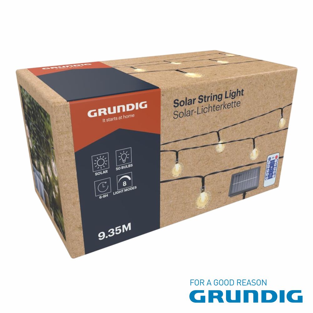 Corrente Iluminação 9.35m c/ 50 Lâmpadas Painel Solar