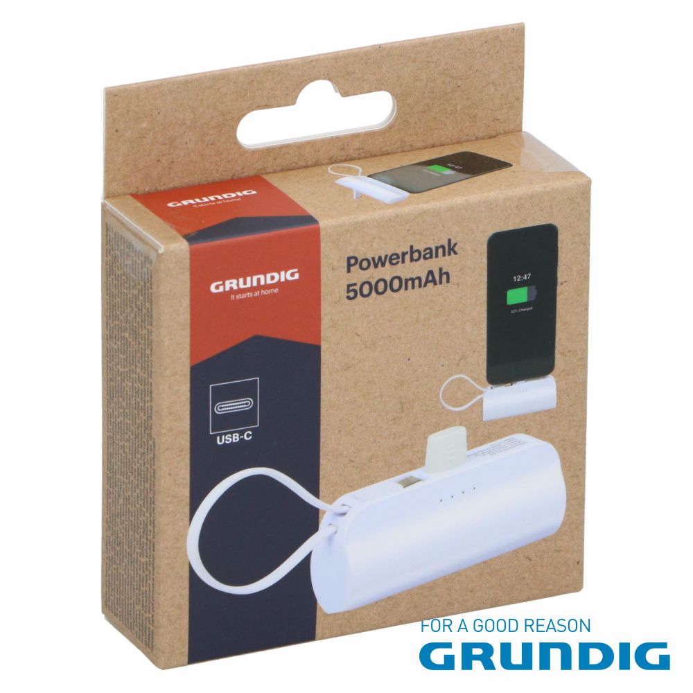 Powerbank 5000mAh USB-C Branco GRUNDIG