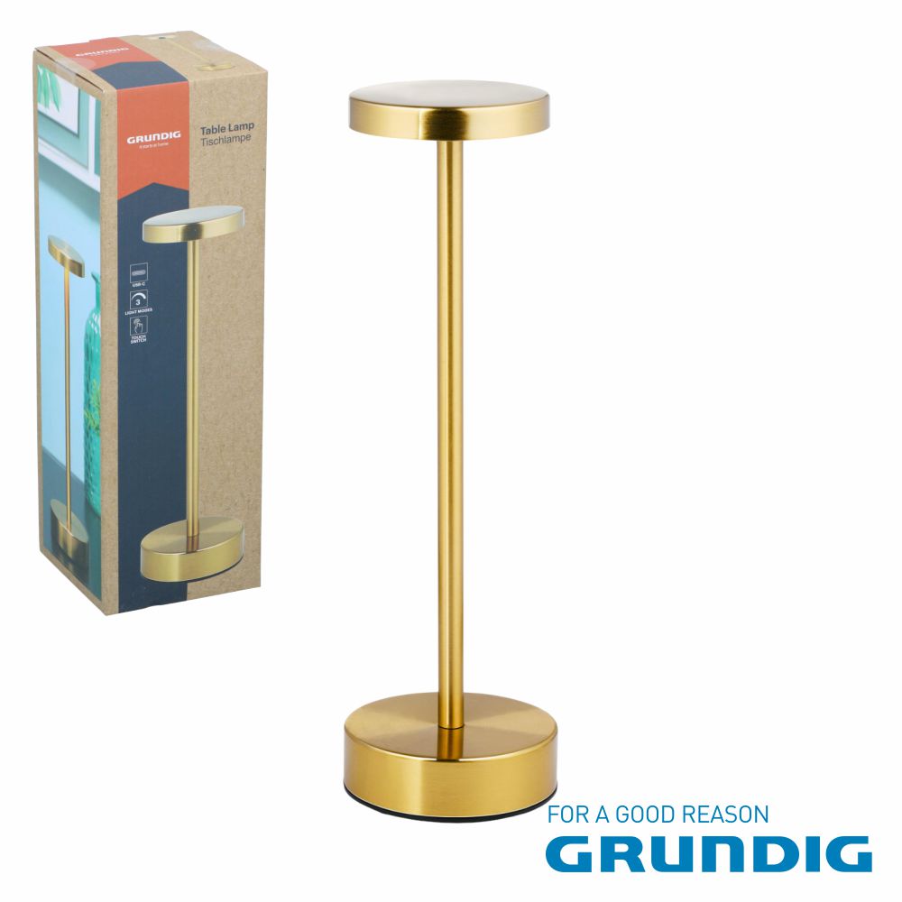 Candeeiro Mesa LED E14 Touch Cabeça Plana Dourada GRUNDIG