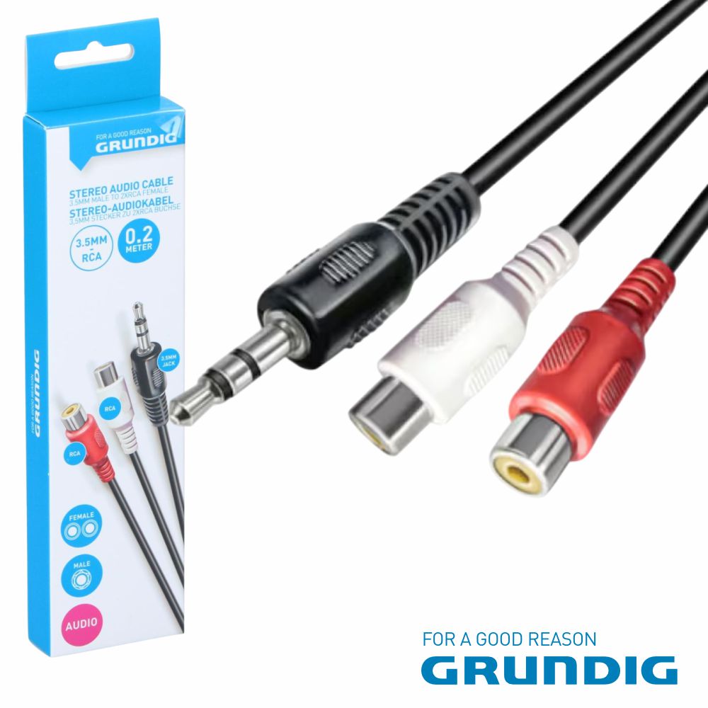 Cabo Jack 3.5mm Macho St / 2-Rca Fêmea 0.20m GRUNDIG