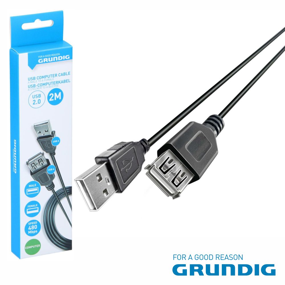 Cabo USB-A 2.0 Macho / USB-A Fêmea 2m GRUNDIG