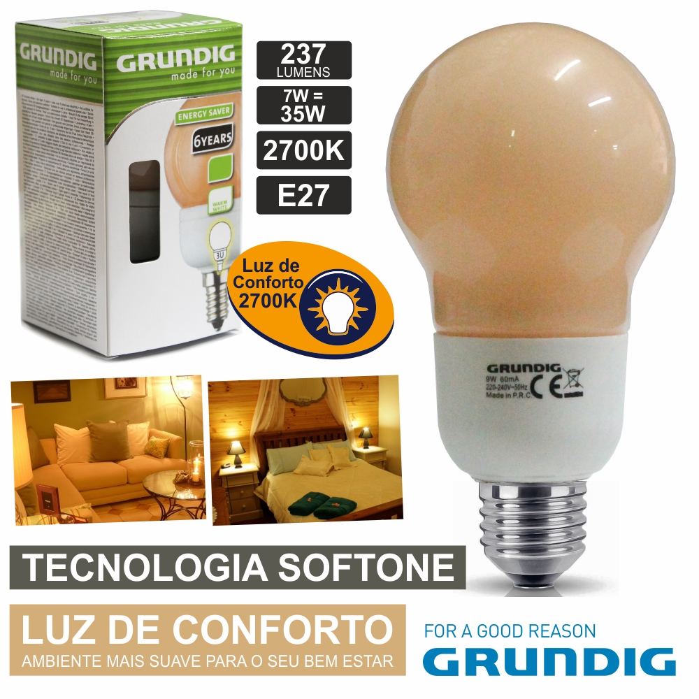 Lâmpada e27 7w=35w 230v eco tec. softone 237lm grundig