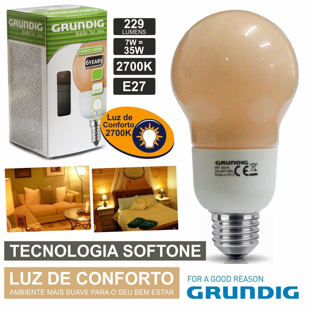 Lâmpada e27 7w=35w 230v eco tec. softone 229lm grundig