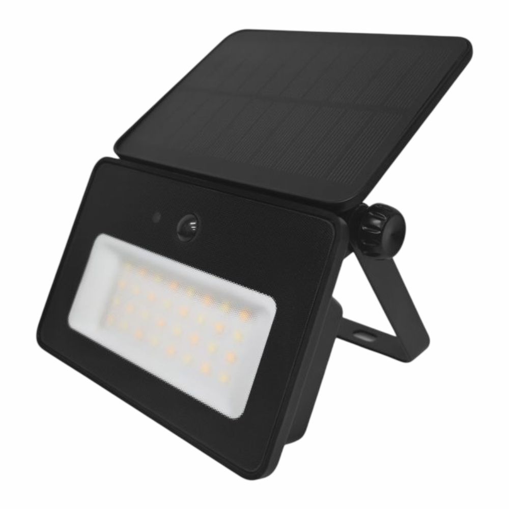 Foco LED C/ Painel Solar E Sensor PIR 10W 700lm 6500K Preto